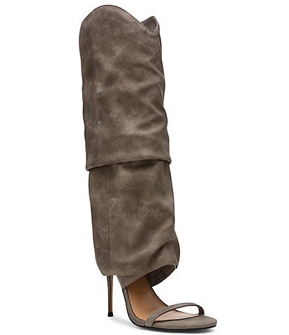 Steve Madden Ravine Suede Cuffed Knee High Open Toe Boots