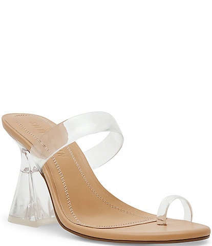 Steve Madden Renie Clear Toe Loop Sculptural Heel Dress Sandals