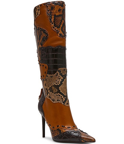 Steve Madden Revive Snake Print Patchwork Tall Boots