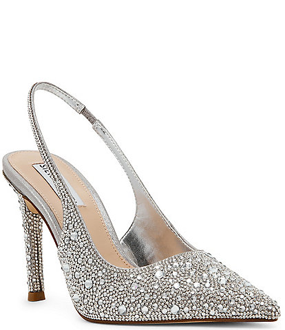 Steve Madden Reyes-R Rhinestone Leather Slingback Stiletto Pumps