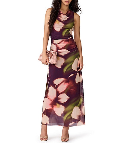 Steve Madden Rylen Floral Mesh High Neck Sleeveless Maxi Dress