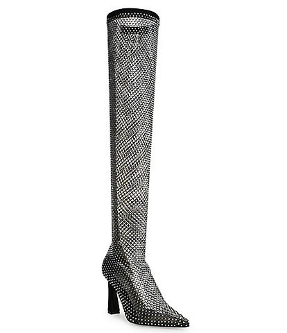 Steve Madden Sapphire Mesh Rhinestone Embellished Over The Knee Boots