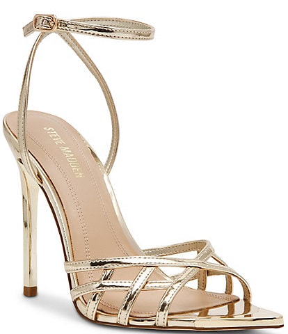 Steve Madden Sensation Metallic Patent Strappy Pointed Toe Stiletto Dress Sandals