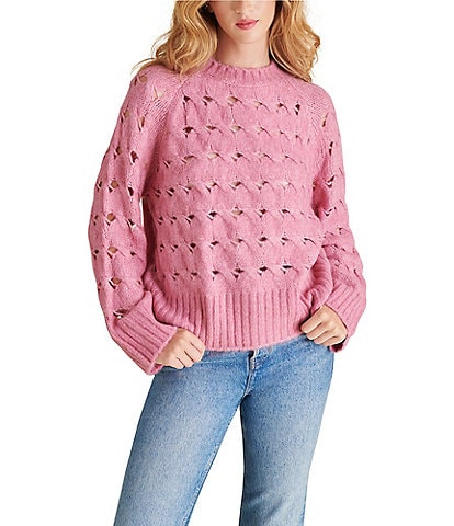 Steve Madden Sonora Cable Knit Crew Neck Long Sleeve Sweater