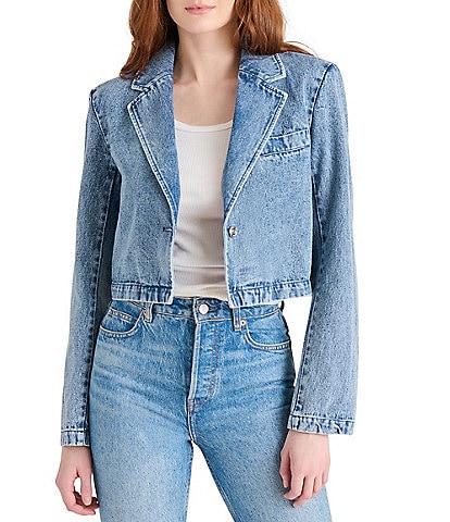 Steve Madden Tarin Notch Lapel Neck Long Sleeve Denim Cropped Blazer