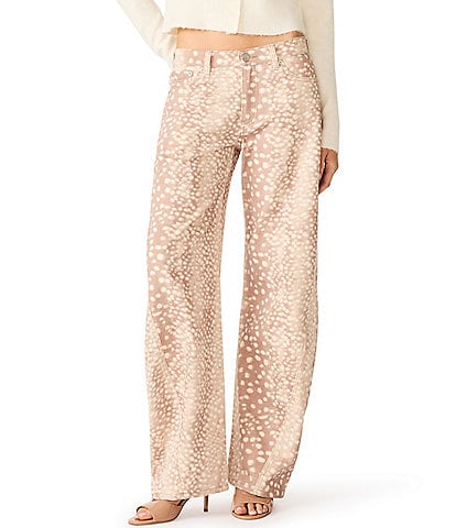 Steve Madden The Bleecker Bambi Spot Printed Low Rise Slim Barrel Leg Denim Jeans