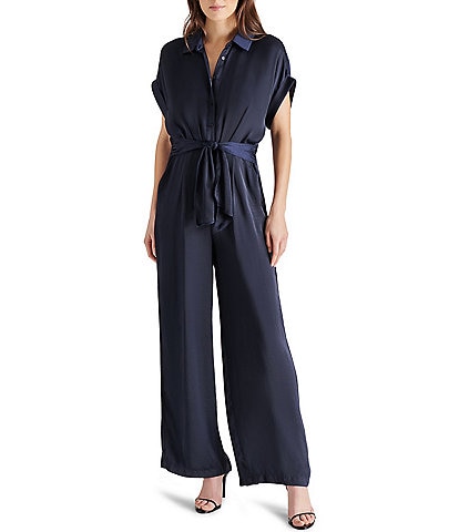 Steve Madden Tori Collared Neck Tie Waist Short Sleeve Jumpsuit