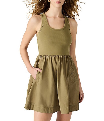 Steve Madden Tottenham Rib Knit Tank Scoop Neck Sleeveless A-Line Mini Dress