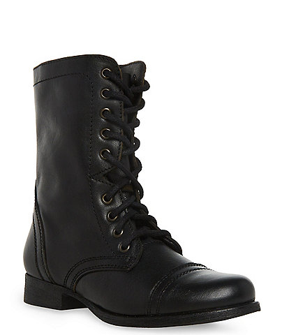 Steve Madden Troopa Military-Inspired Zipper Lace Up Leather Combat Boots