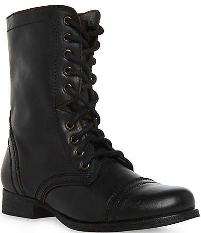 Steve Madden Troopa Military-Inspired Zipper Lace Up Leather Combat Boots