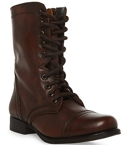 Steve Madden Troopa Military-Inspired Zipper Lace Up Leather Combat Boots