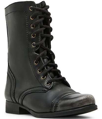 Steve Madden Troopa Military Inspired Zipper Lace Up Leather Combat Boots