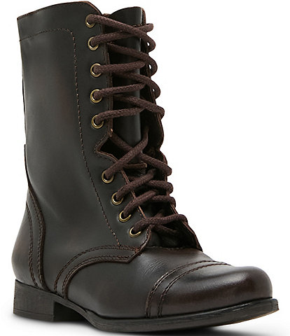 Steve Madden Troopa Military Inspired Zipper Lace Up Leather Combat Boots
