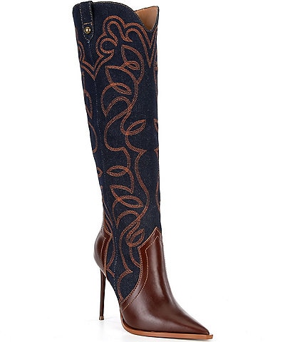 Steve Madden Tyrant Denim Western Stiletto Boots