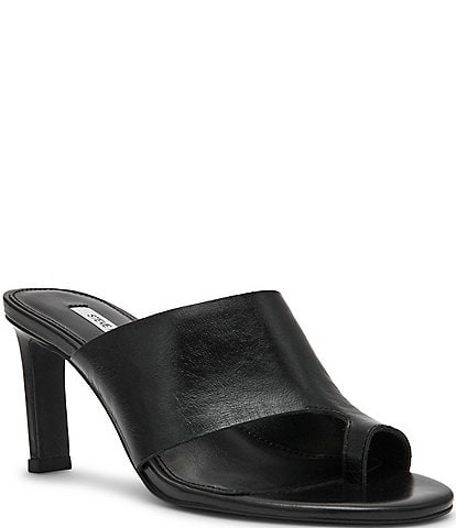 Steve Madden Valentin Glazed Leather Toe Loop Dress Slide Sandals