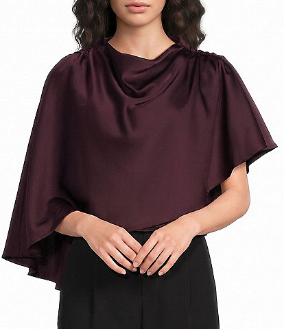 Steve Madden Valery Satin Cowl Neck Asymmetrical Flowy Cape Top