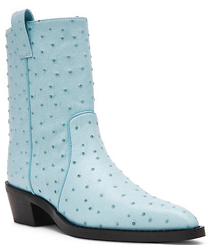 Steve Madden Vinny Leather Ostrich Embossed Pointed Toe Ankle Boots