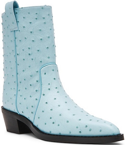 Steve Madden Vinny Leather Ostrich Embossed Pointed Toe Ankle Boots