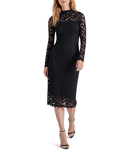 Steve Madden Vivienne Lace Mock Neck Long Sleeve Bodycon Midi Dress