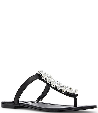 Steve Madden x Jessica Rich Gemma Leather Jewel Embellished Thong Sandals
