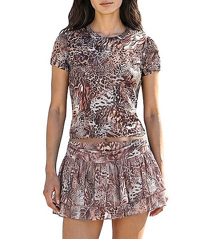 Stevie By Steve Madden Animal Print Mesh Crew Neck Printed Tee