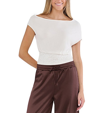 Stevie By Steve Madden Asymmetrical Neckline Lace Hem Top