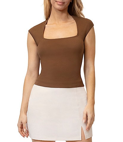 Stevie By Steve Madden Cap Sleeve Square Neck Cropped Top