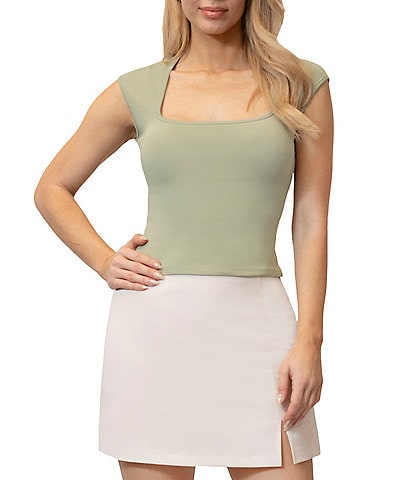 Stevie By Steve Madden Cap Sleeve Square Neck Cropped Top