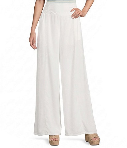 Stevie by Steve Madden Chambray Smocked Wide Leg Pants