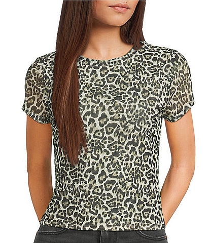 Stevie by Steve Madden Crew Neck Animal Printed Mesh T-Shirt
