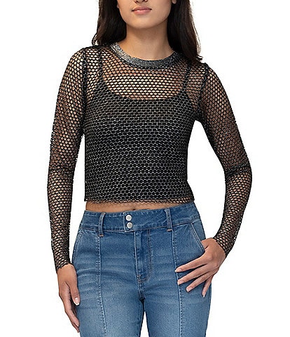 Stevie by Steve Madden Crew Neck Long Sleeve Fishnet Cami Top