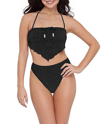 Stevie by Steve Madden Ditsy Dot Scarf Midkini Swim Top & Ditsy Dot High Swim Bottom