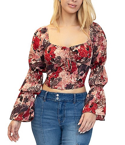 Stevie by Steve Madden Double Elastic Lone Sleeve Corset Pleasant Floral Top