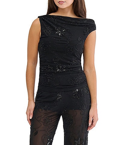 Stevie by Steve Madden Embellished Asymmetrical Neckline Top