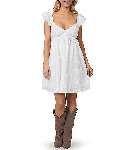 Stevie by Steve Madden Embroidered Flutter Sleeve V-Neck Mini Dress