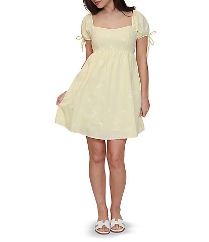 Stevie by Steve Madden Embroidered Short Puff Sleeve Babydoll Dress