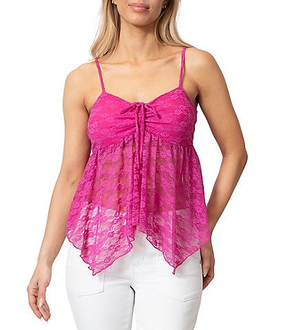 Stevie by Steve Madden Floral Printed Stretch Lace Tie Front Tank Top