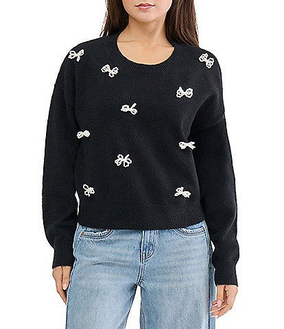 Stevie by Steve Madden Pearl Bow Embellished Pullover Sweater