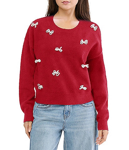 Stevie by Steve Madden Pearl Bow Embellished Pullover Sweater