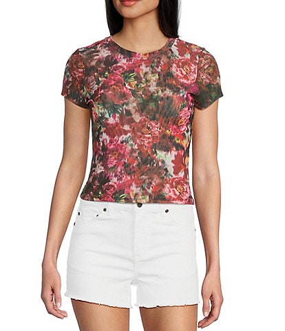Stevie by Steve Madden Printed Mesh Crew Neck Short Sleeve T-Shirt