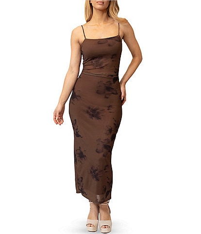 Stevie By Steve Madden Printed Mesh Ruched Maxi Dress