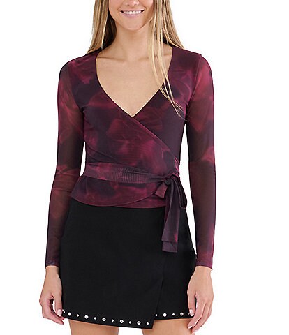 Stevie By Steve Madden Printed V-Neck Long Sleeve Tie Front Wrap Top