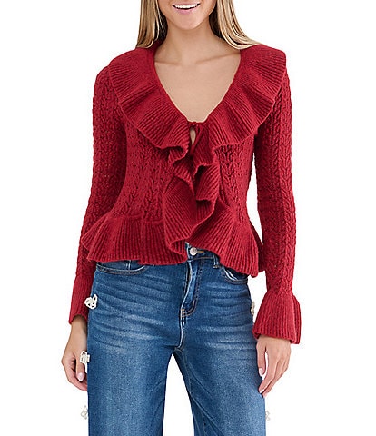 Stevie By Steve Madden Ruffle Tie Front Cardigan