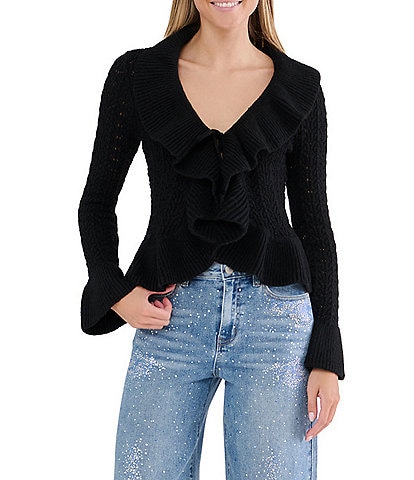 Stevie By Steve Madden Ruffle Tie Front Cardigan