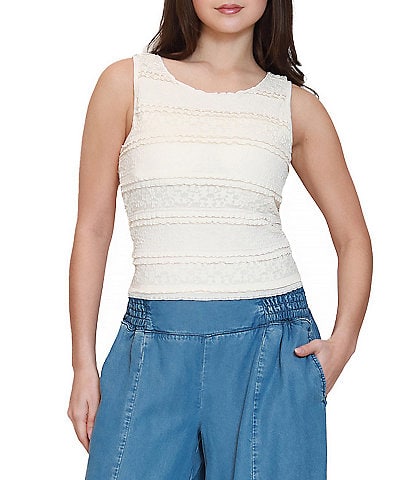 Stevie by Steve Madden Textured Ruffled Lace Cropped Top