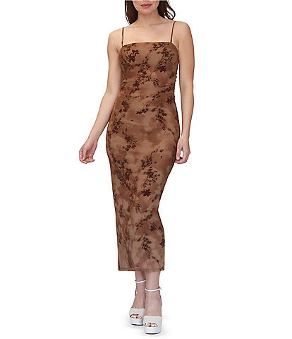 Stevie By Steve Madden Tie Dye Flocked Mesh Ruched Midi Dress
