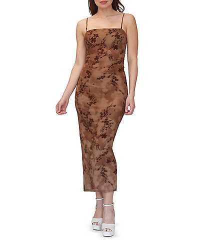 Stevie By Steve Madden Tie Dye Flocked Mesh Ruched Midi Dress