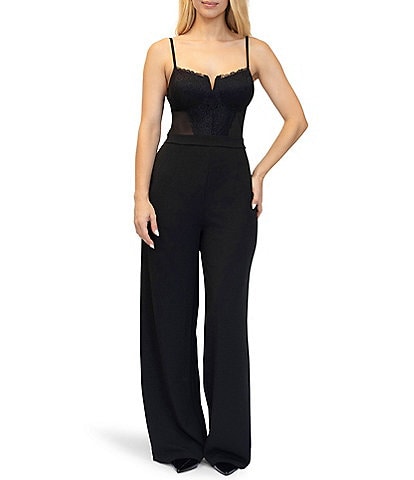 Stevie by Steve Madden V-Neck Lace Panel Cami Bustier Jumpsuit