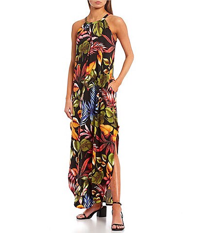 Stilletto's Tropical Print Halter Knot Maxi Dress
