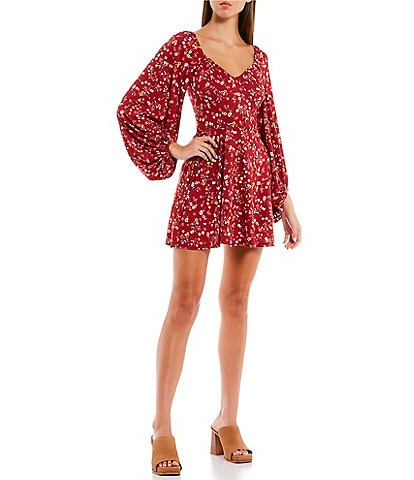 Stilletto's Long Sleeve Floral Print Fit-And-Flare Dress